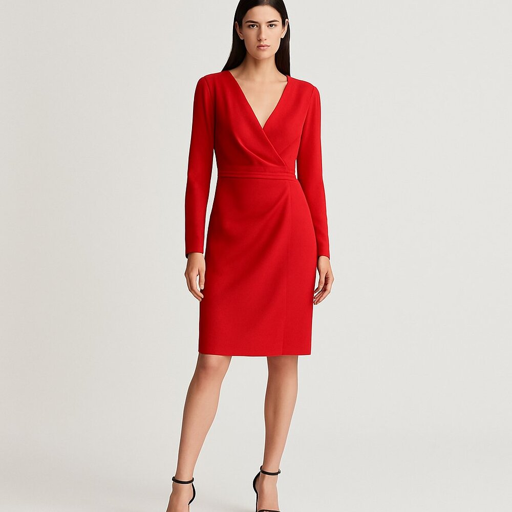 Lauren Ralph Lauren Faux Wrap Sheath Midi Dress Womens 12 Red NWT